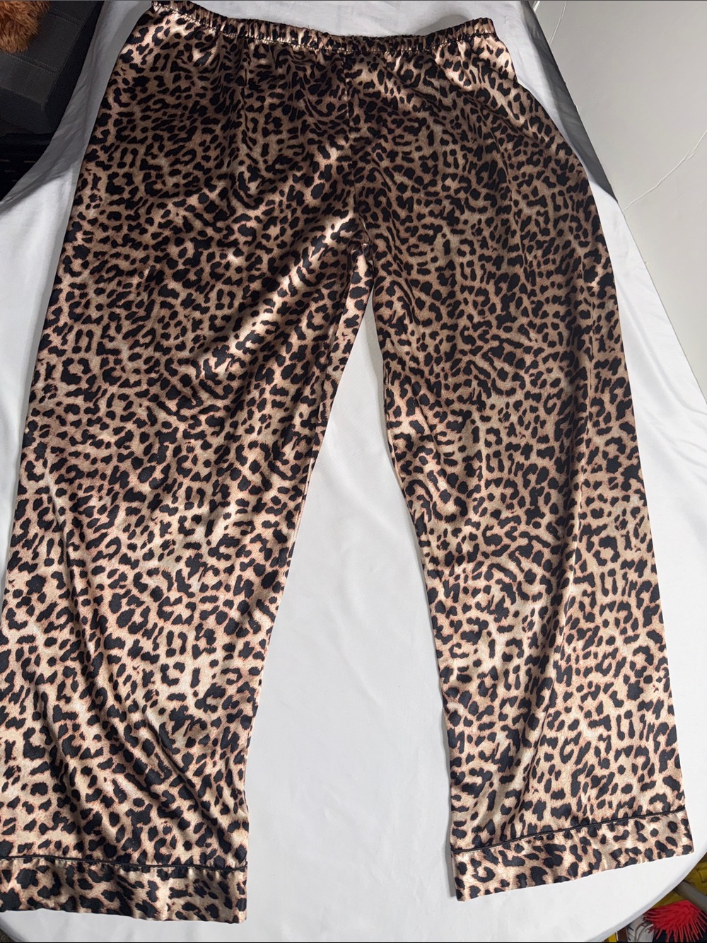 Leopard Print Satin Sleep Pants - Brown